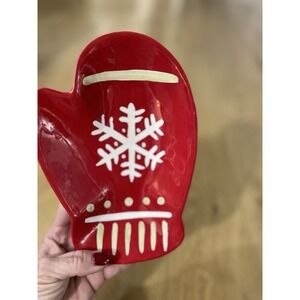 Hallmark Christmas Or‎ Winter Theme Red Mitten W/ Snowflake Serving Plate Dish